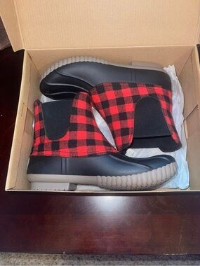 Simply Southern Red & Black Buffalo Plaid Chelsea Rain Boots